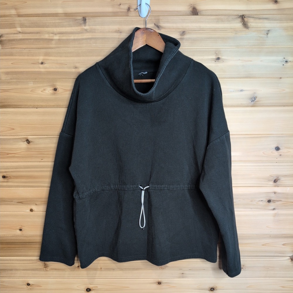 Varley Black Fleece Cowl Neck Drawstring Waist Pullover Top Womens Large